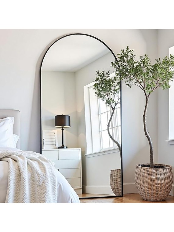 Full Length Mirror 76" x 34" Arched Floor Mirror Hanging Mounted Mirrors Full Body Mirrors with Stand Simple Home Decor for Bedroom, Dressing Room, Black