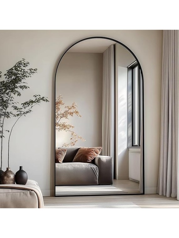 Full Length Mirror 76" x 34" Arched Floor Mirror Hanging Mounted Mirrors Full Body Mirrors with Stand Simple Home Decor for Bedroom, Dressing Room, Black