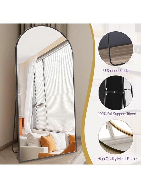 Full Length Mirror 76" x 34" Arched Floor Mirror Hanging Mounted Mirrors Full Body Mirrors with Stand Simple Home Decor for Bedroom, Dressing Room, Black