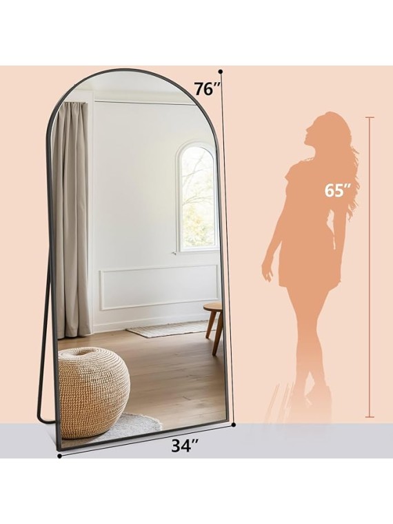 Full Length Mirror 76" x 34" Arched Floor Mirror Hanging Mounted Mirrors Full Body Mirrors with Stand Simple Home Decor for Bedroom, Dressing Room, Black