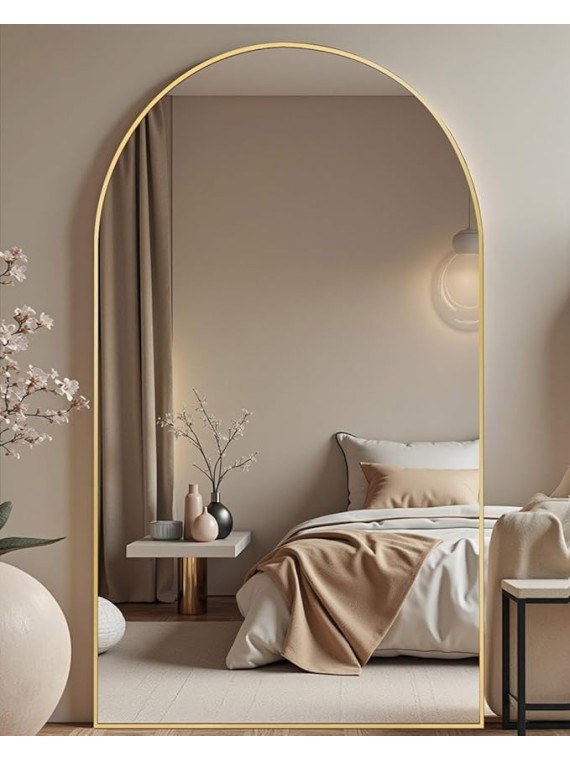 77"x38" Arched Full-Length Mirror with Explosion-Proof HD Glass - Oversized Floor or Wall-Mounted Full Body Mirror for Bedroom, Living Room, and Cloakroom (Gold)