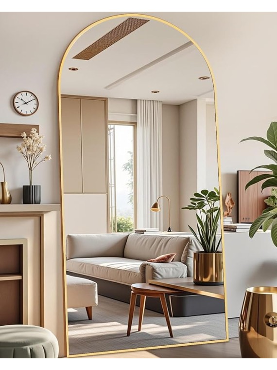 77"x38" Arched Full-Length Mirror with Explosion-Proof HD Glass - Oversized Floor or Wall-Mounted Full Body Mirror for Bedroom, Living Room, and Cloakroom (Gold)