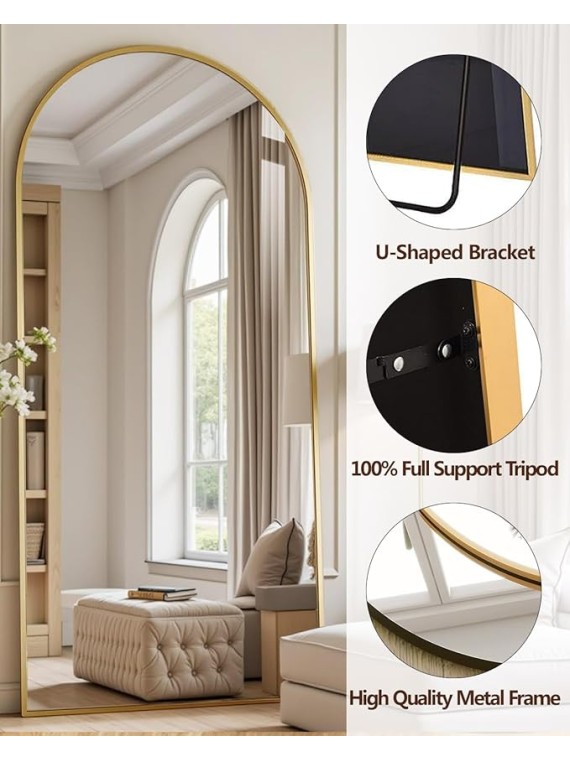 77"x38" Arched Full-Length Mirror with Explosion-Proof HD Glass - Oversized Floor or Wall-Mounted Full Body Mirror for Bedroom, Living Room, and Cloakroom (Gold)