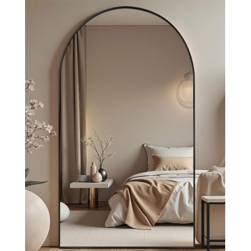 77"x38" Black Arched Full Length Mirror - Space-Saving Floor/Wall Mirror with Stand, Durable Aluminum Frame for Entryway, Dressing Room