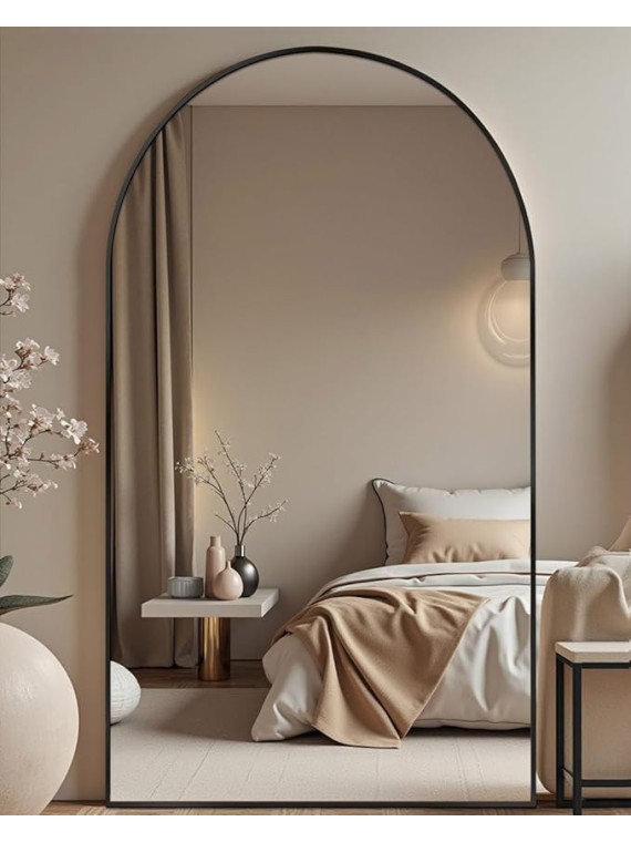 77"x38" Black Arched Full Length Mirror - Space-Saving Floor/Wall Mirror with Stand, Durable Aluminum Frame for Entryway, Dressing Room