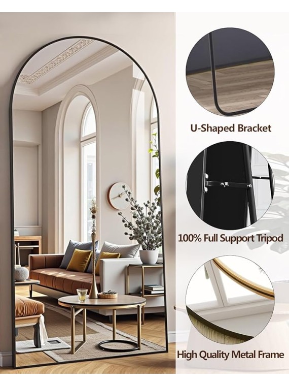 77"x38" Black Arched Full Length Mirror - Space-Saving Floor/Wall Mirror with Stand, Durable Aluminum Frame for Entryway, Dressing Room