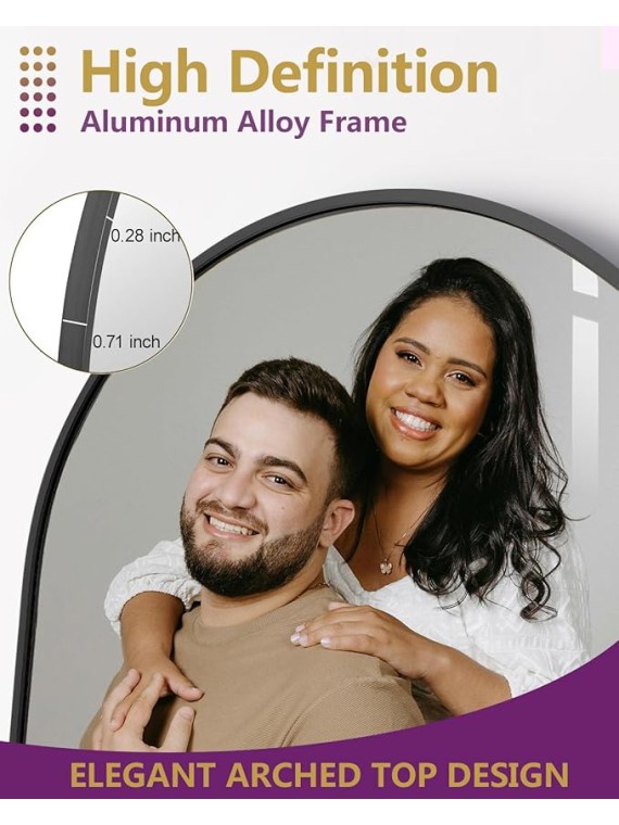 77"x38" Black Arched Full Length Mirror - Space-Saving Floor/Wall Mirror with Stand, Durable Aluminum Frame for Entryway, Dressing Room