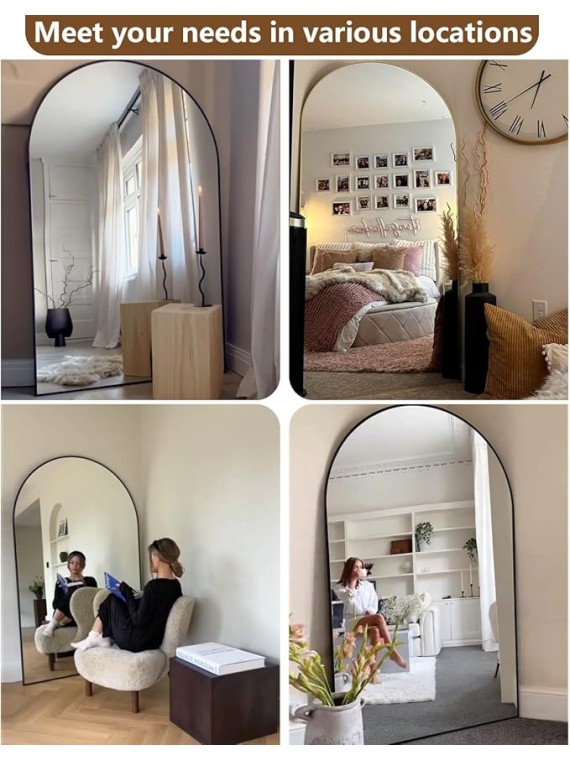 77"x38" Black Arched Full Length Mirror - Space-Saving Floor/Wall Mirror with Stand, Durable Aluminum Frame for Entryway, Dressing Room