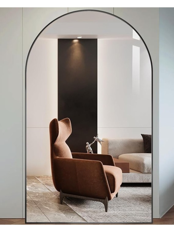 77"x38" Black Arched Full Length Mirror - Space-Saving Floor/Wall Mirror with Stand, Durable Aluminum Frame for Entryway, Dressing Room