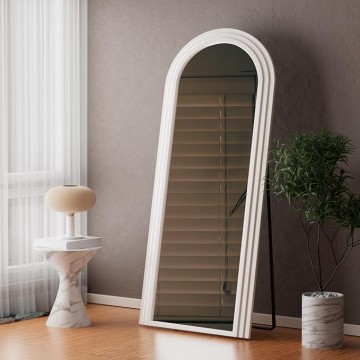 71"×28" Arched Full Length Mirror with Solid Wood Frame Irregular Wavy Mirror Large Wooden Frame Floor Mirror with Stand Full Body Mirrors for Dressing Bedroom Living Room
