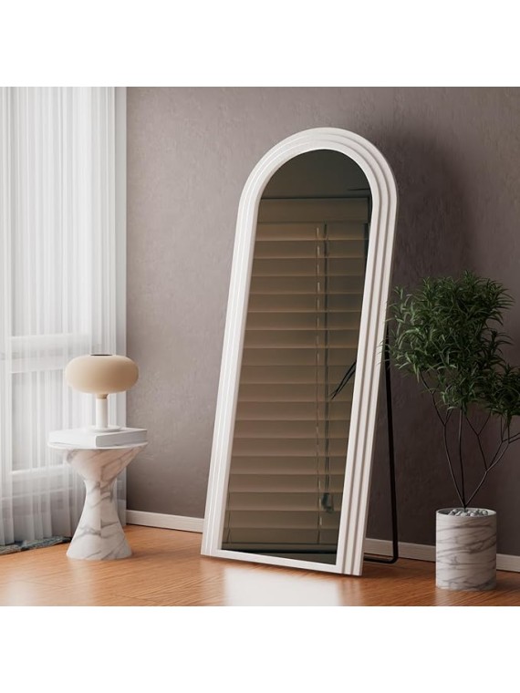 71"×28" Arched Full Length Mirror with Solid Wood Frame Irregular Wavy Mirror Large Wooden Frame Floor Mirror with Stand Full Body Mirrors for Dressing Bedroom Living Room