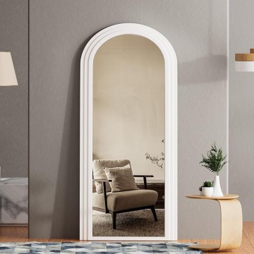 71"×28" Arched Full Length Mirror with Solid Wood Frame Irregular Wavy Mirror Large Wooden Frame Floor Mirror with Stand Full Body Mirrors for Dressing Bedroom Living Room