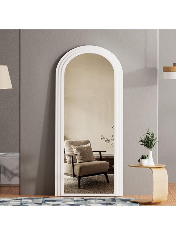 71"×28" Arched Full Length Mirror with Solid Wood Frame Irregular Wavy Mirror Large Wooden Frame Floor Mirror with Stand Full Body Mirrors for Dressing Bedroom Living Room
