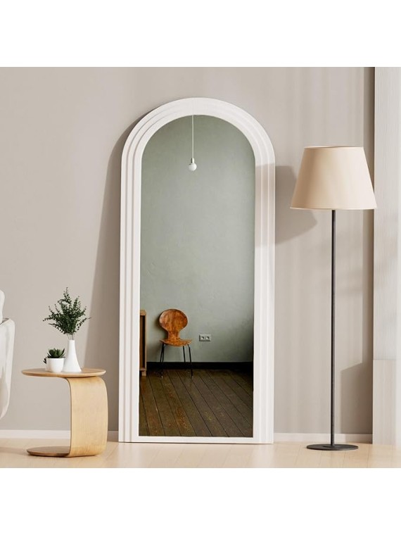 71"×28" Arched Full Length Mirror with Solid Wood Frame Irregular Wavy Mirror Large Wooden Frame Floor Mirror with Stand Full Body Mirrors for Dressing Bedroom Living Room