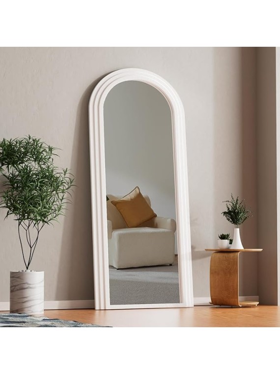 71"×28" Arched Full Length Mirror with Solid Wood Frame Irregular Wavy Mirror Large Wooden Frame Floor Mirror with Stand Full Body Mirrors for Dressing Bedroom Living Room