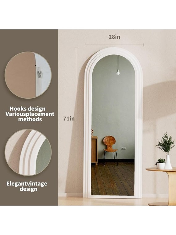 71"×28" Arched Full Length Mirror with Solid Wood Frame Irregular Wavy Mirror Large Wooden Frame Floor Mirror with Stand Full Body Mirrors for Dressing Bedroom Living Room
