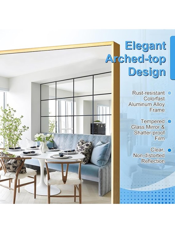 76"x35" Full Length Mirror with Stand, Gold Mirror Large Full Length Aluminum Alloy Thin Frame Full Body Mirror, Free Standing, Hang or Lean Against Wall