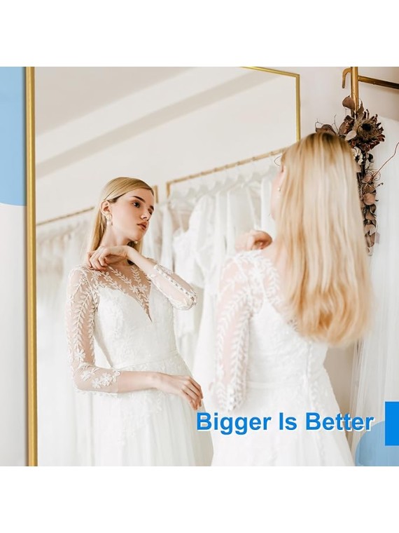 76"x35" Full Length Mirror with Stand, Gold Mirror Large Full Length Aluminum Alloy Thin Frame Full Body Mirror, Free Standing, Hang or Lean Against Wall