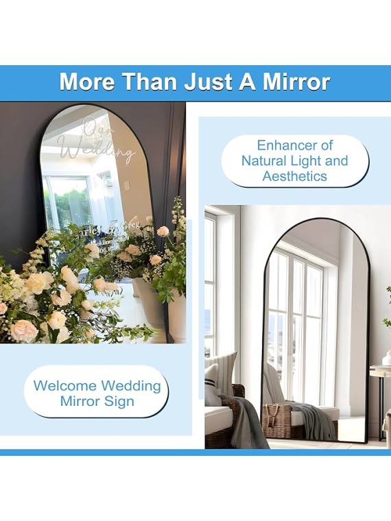 76"x35" Arched Full Length Mirror with Stand, Black Mirror Large Full Length Aluminum Alloy Thin Frame Full Body Mirror, Free Standing, Hang or Lean Against Wall