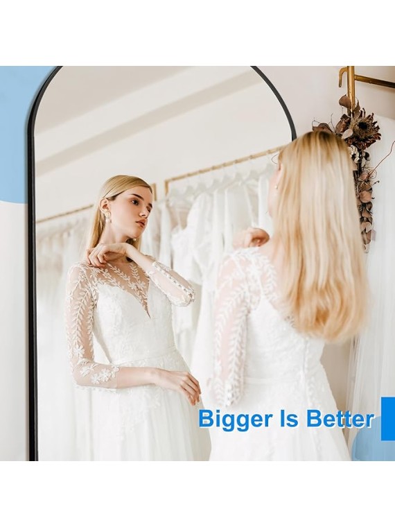 76"x35" Arched Full Length Mirror with Stand, Black Mirror Large Full Length Aluminum Alloy Thin Frame Full Body Mirror, Free Standing, Hang or Lean Against Wall
