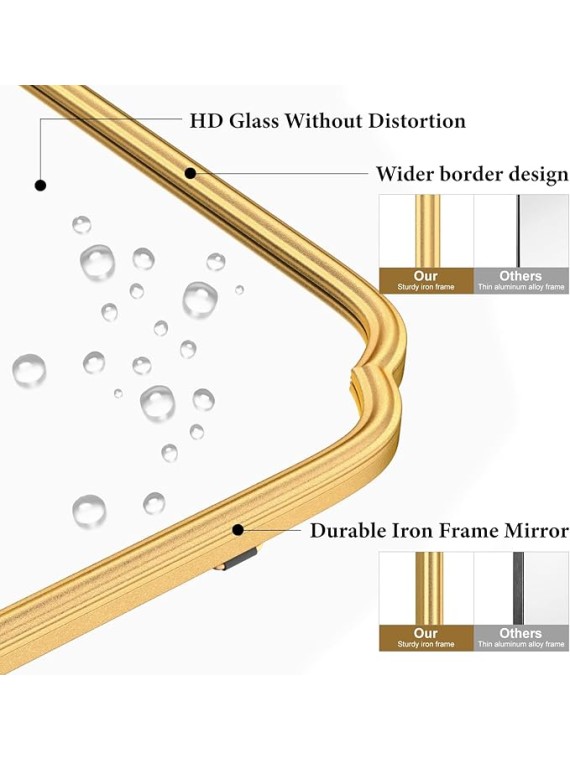 Gold Full Length Mirror with Standing, 65"x22" Rounded Corner Wall Mounted Floor Mirror Leaning Against Wall Dressing Room