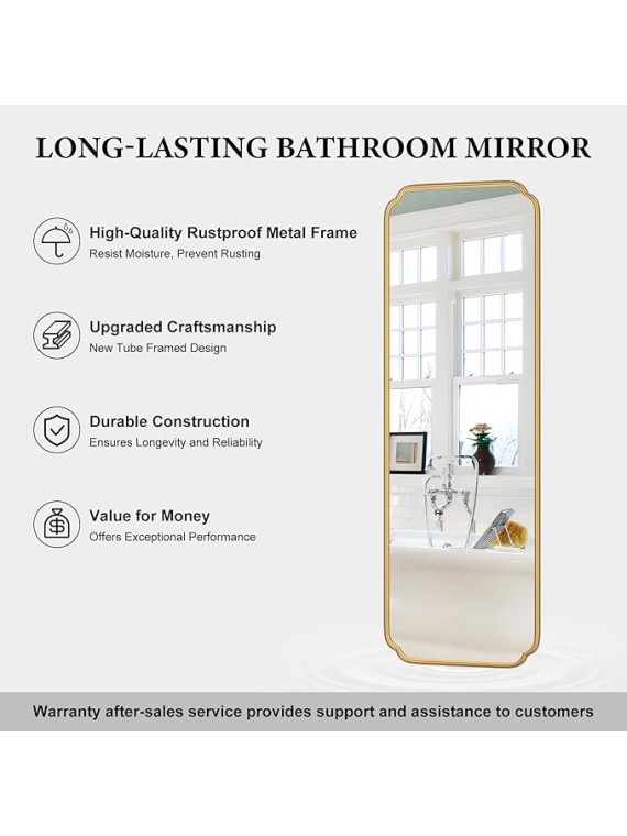 Gold Full Length Mirror with Standing, 65"x22" Rounded Corner Wall Mounted Floor Mirror Leaning Against Wall Dressing Room