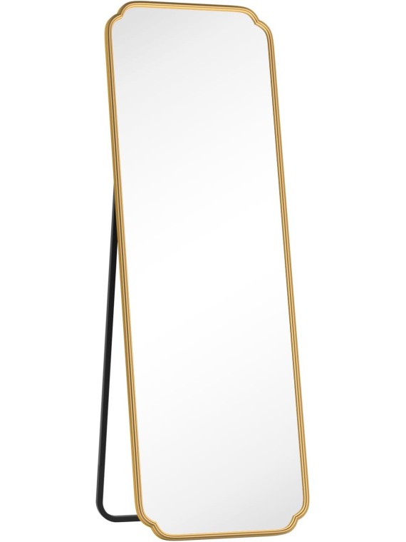 Gold Full Length Mirror with Standing, 65"x22" Rounded Corner Wall Mounted Floor Mirror Leaning Against Wall Dressing Room