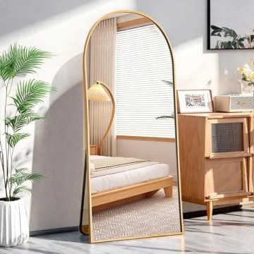 71"x32" Arched Full Length Mirror, Aluminum Alloy Frame Body Floor Mirror, Free Standing Leaning Mirror Hanging Mounted Mirror for Bedroom Living Room Dressing Room, Gold