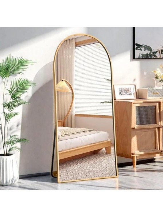 71"x32" Arched Full Length Mirror, Aluminum Alloy Frame Body Floor Mirror, Free Standing Leaning Mirror Hanging Mounted Mirror for Bedroom Living Room Dressing Room, Gold