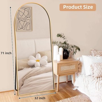 71"x32" Arched Full Length Mirror, Aluminum Alloy Frame Body Floor Mirror, Free Standing Leaning Mirror Hanging Mounted Mirror for Bedroom Living Room Dressing Room, Gold