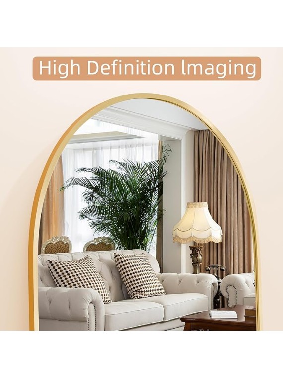 71"x32" Arched Full Length Mirror, Aluminum Alloy Frame Body Floor Mirror, Free Standing Leaning Mirror Hanging Mounted Mirror for Bedroom Living Room Dressing Room, Gold
