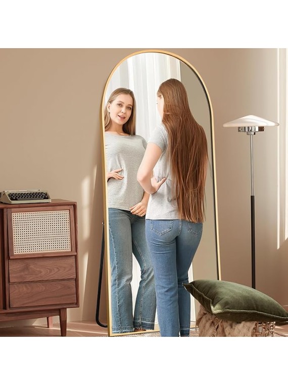 71"x32" Arched Full Length Mirror, Aluminum Alloy Frame Body Floor Mirror, Free Standing Leaning Mirror Hanging Mounted Mirror for Bedroom Living Room Dressing Room, Gold