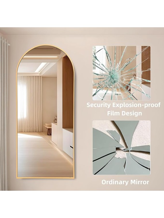71"x32" Arched Full Length Mirror, Aluminum Alloy Frame Body Floor Mirror, Free Standing Leaning Mirror Hanging Mounted Mirror for Bedroom Living Room Dressing Room, Gold