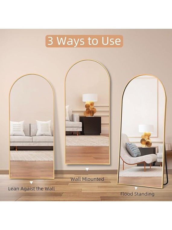 71"x32" Arched Full Length Mirror, Aluminum Alloy Frame Body Floor Mirror, Free Standing Leaning Mirror Hanging Mounted Mirror for Bedroom Living Room Dressing Room, Gold