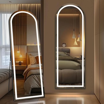 63"x20" Full Length Mirror with Lights, Arched Full Body Mirror with 3 Color Dimmable Lighting for Living Room and Bedroom