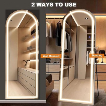 63"x20" Full Length Mirror with Lights, Arched Full Body Mirror with 3 Color Dimmable Lighting for Living Room and Bedroom