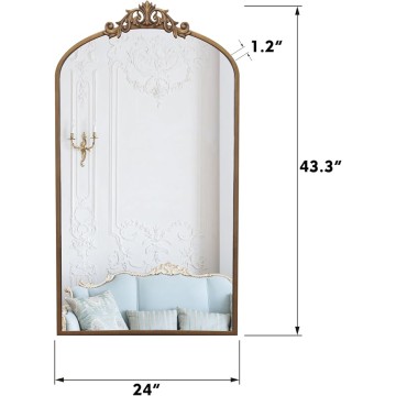 Enhance Room Decor with Vintage Arched Floor Mirror, Ornate Metal Frame for Entryway or Living Room, Antique Bronze Finish