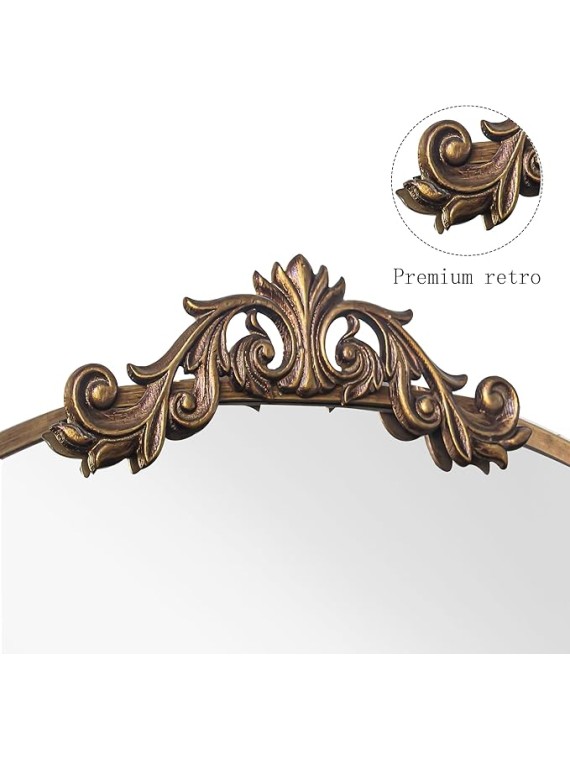 Enhance Room Decor with Vintage Arched Floor Mirror, Ornate Metal Frame for Entryway or Living Room, Antique Bronze Finish